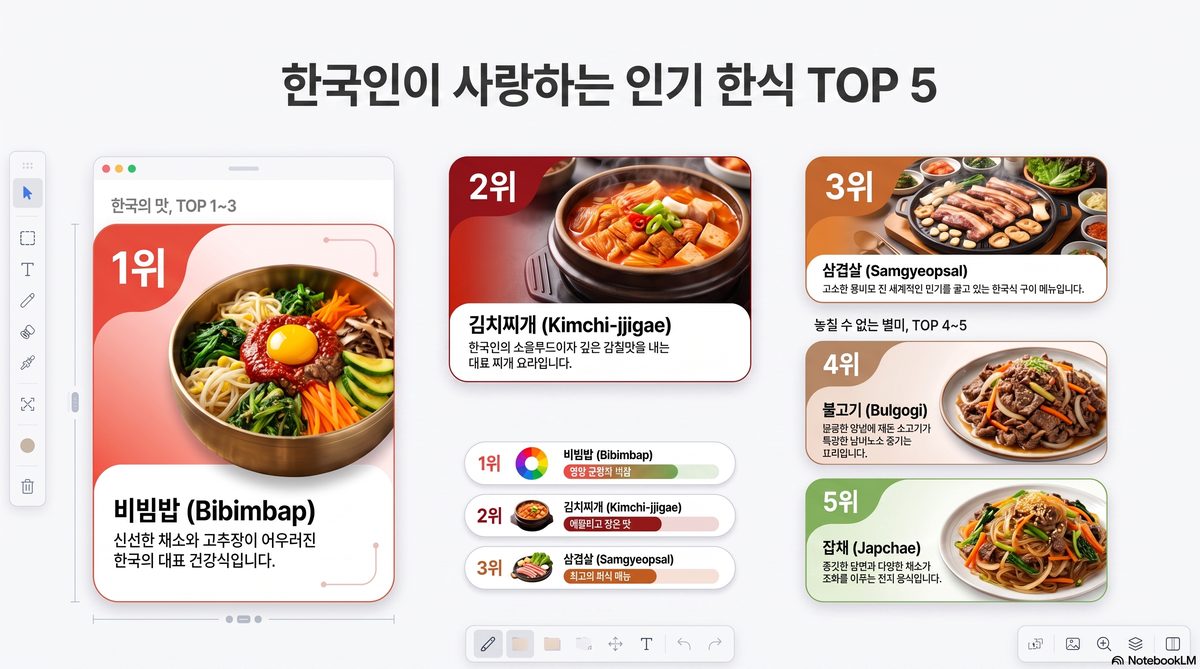 완성된 인포그래픽 — 한국인이 사랑하는 인기 한식 TOP 5